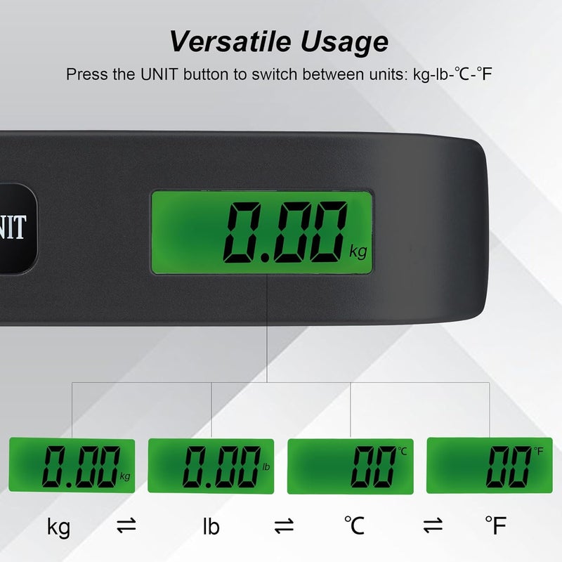 KAGGKE 2 Pcs-Black Travel Digital Luggage Scale - Portable Baggage Scale - Suitcases Weight Scales - Ideal for Travel Scale Luggage Weight - 110LB/50KG, Includes Battery - Temperature Display Hanging Scales - Image 4